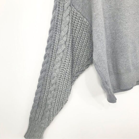 Elsie & Zoey Gray Cable Knit Sleeve Oversized Crew Neck Eco Friendly Sweater - Picture 11 of 16